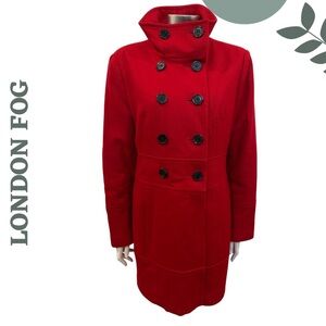 London Fog Red Wool-Blend Double-Breasted Coat Peacoat  – Small